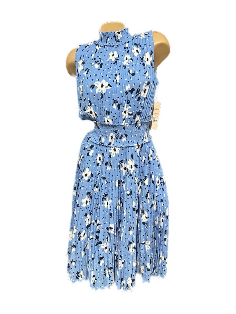 NWOT NANETTE LEPORE Floral Mock-Neck Pleated Midi Dress, Fully Lined, Sleeveless